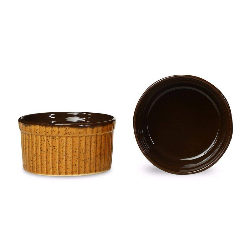 Caffeine Ceramic Handmade Mustard Brown Ramekins Bowls Set of 8 - Image 4