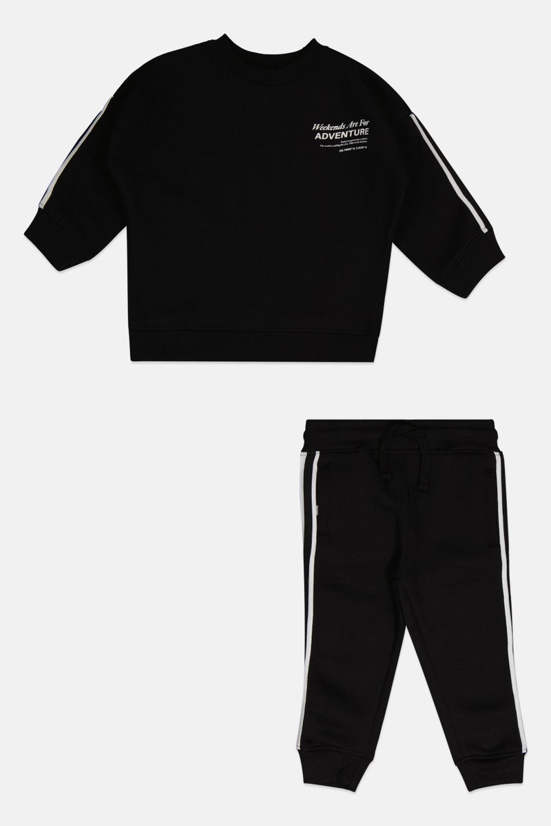 Fudo Toddlers Boy 2 Pieces Graphic Print Long Sleeve Sweatshirt With Jogger Pants Set, Black - Image 3