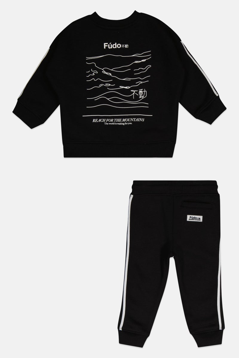 Fudo Toddlers Boy 2 Pieces Graphic Print Long Sleeve Sweatshirt With Jogger Pants Set, Black - Image 2