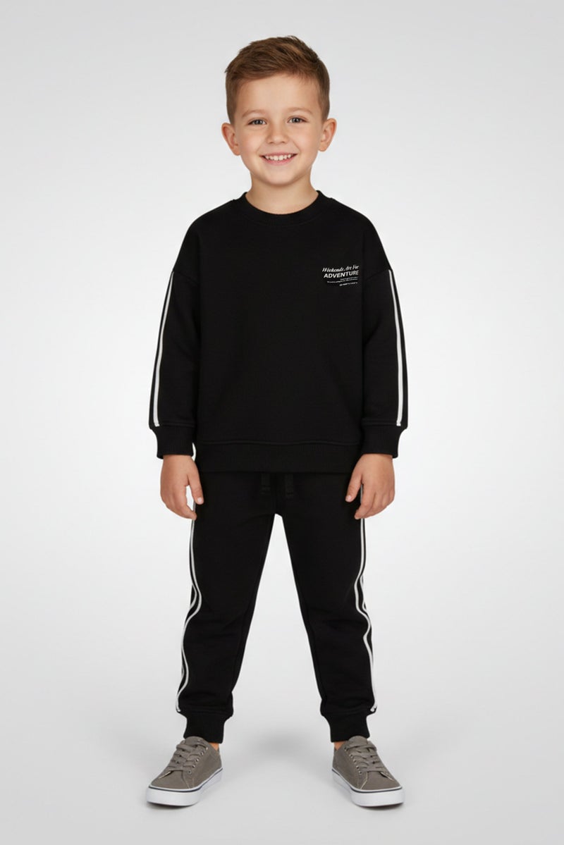 Fudo Toddlers Boy 2 Pieces Graphic Print Long Sleeve Sweatshirt With Jogger Pants Set, Black - Image 1