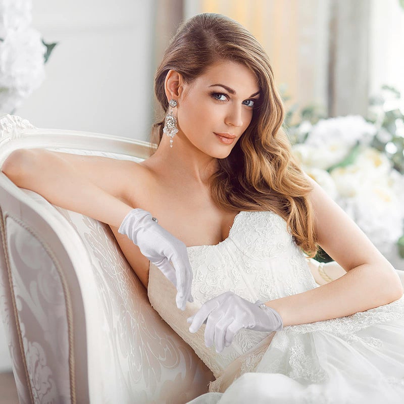 Yolev Satin Gloves for Women - Wrist Length Opera Wedding Banquet Dress Gloves for Dinner Party - Image 5