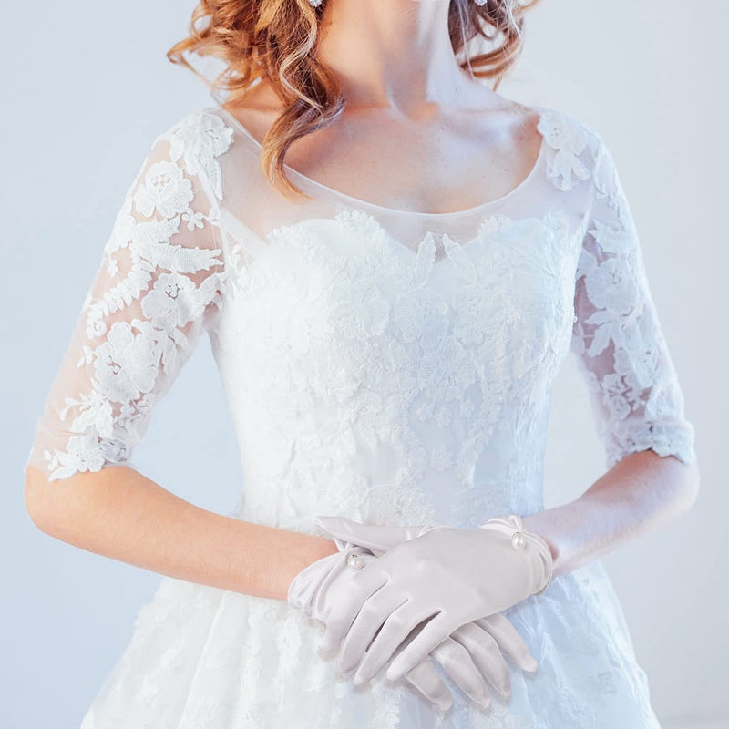 Yolev Satin Gloves for Women - Wrist Length Opera Wedding Banquet Dress Gloves for Dinner Party - Image 4