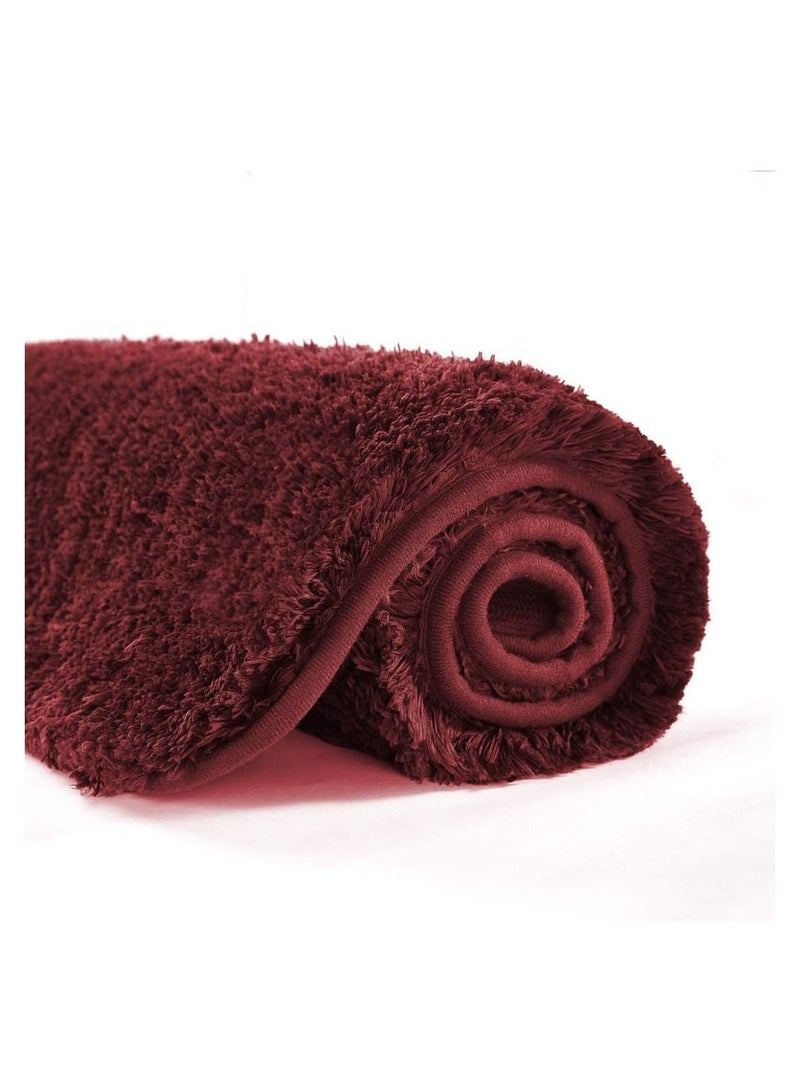 Bathlux Bathroom Rug Non Slip Bath Mat for Bathroom (18 inch x 30 inch, Maroon) Water Absorbent Soft Microfiber Shaggy Bathroom Mat Machine Washable Bath Rug for Bathroom Thick Plush Rugs for Shower - Image 1
