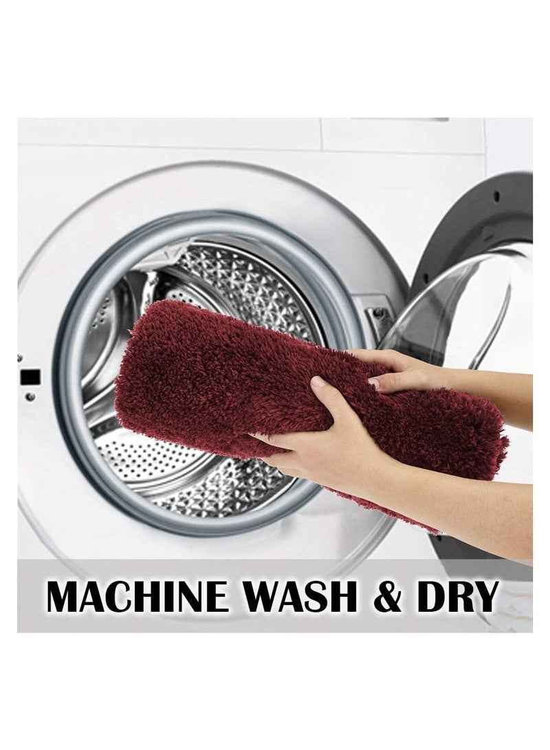 Bathlux Bathroom Rug Non Slip Bath Mat for Bathroom (18 inch x 30 inch, Maroon) Water Absorbent Soft Microfiber Shaggy Bathroom Mat Machine Washable Bath Rug for Bathroom Thick Plush Rugs for Shower - Image 3