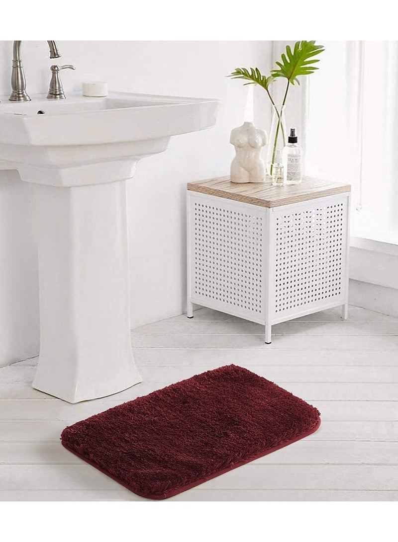 Bathlux Bathroom Rug Non Slip Bath Mat for Bathroom (18 inch x 30 inch, Maroon) Water Absorbent Soft Microfiber Shaggy Bathroom Mat Machine Washable Bath Rug for Bathroom Thick Plush Rugs for Shower - Image 2