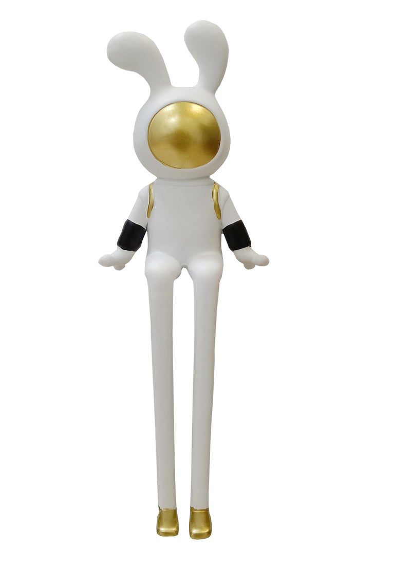 Bunny Statue Golden-Headed Modern Art Figure Astronaut Bunny Sculpture Golden Visage Figurine Lunar Rabbit Art Piece Futuristic Bunny Toy