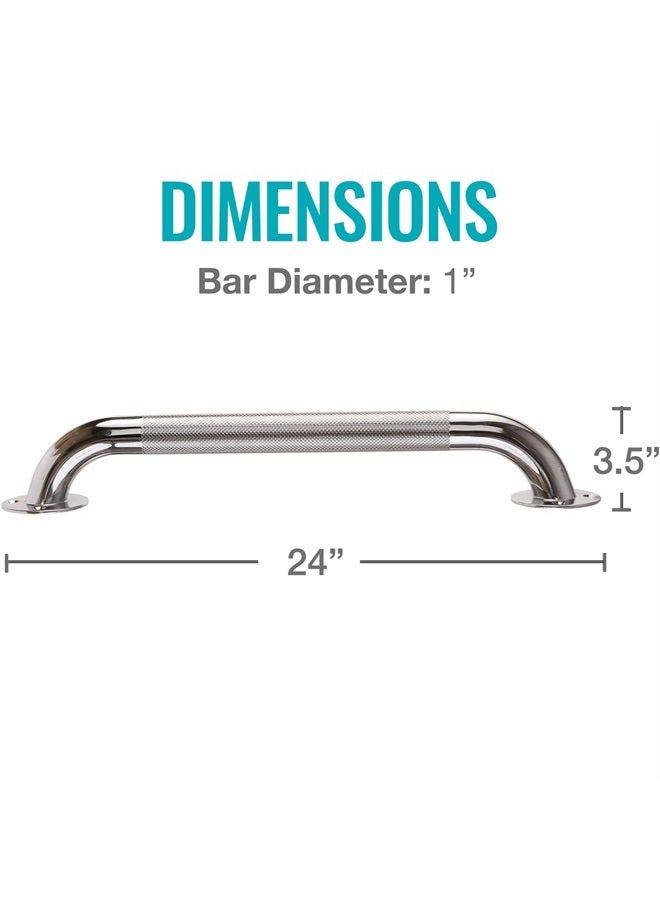 DMI Textured Grab Bars, Shower Toilet Tub Rail for Handicap & Elderly, Perfect for Bathroom Safety, Rust-Resistant Steel, Silver, Chrome, 24", FSA & HSA Eligible  - Image 4