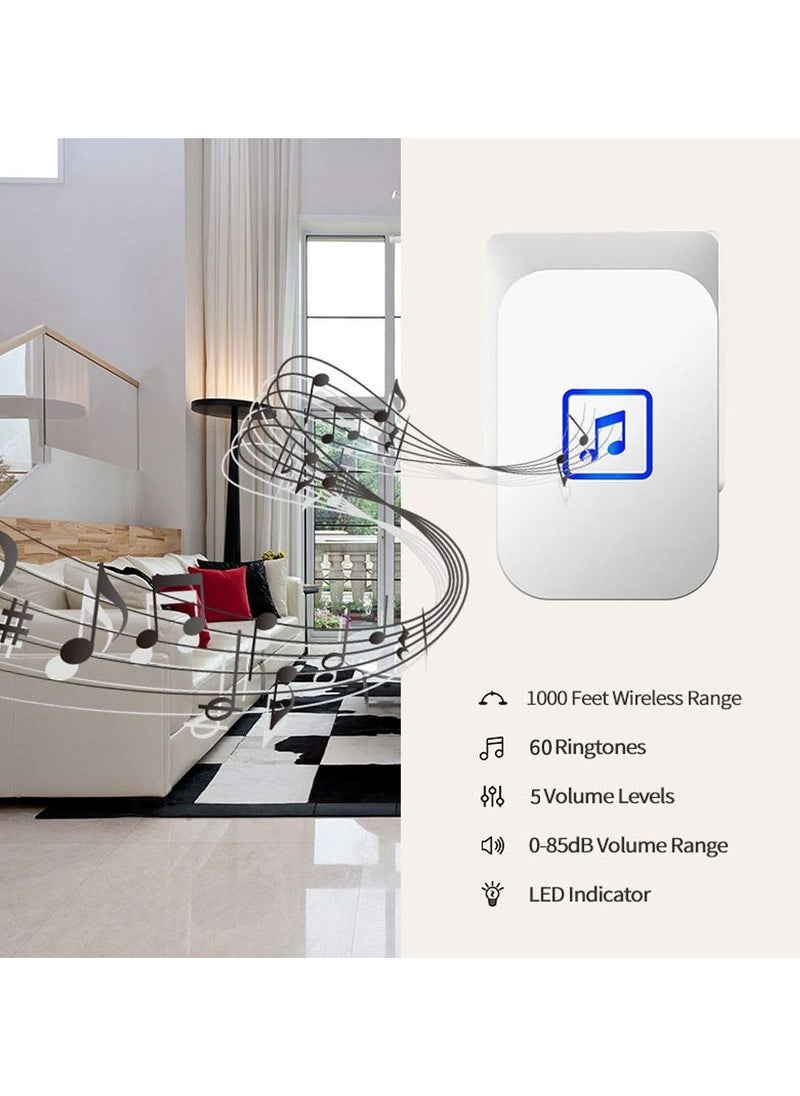 Alruht Wireless Doorbell, Door Bell Chime with 60 Melodies, Plug in Receiver, 4 Levels of Volumes and LED Flash, Easy Setup for Home and Office 1 Receiver And 1 Button, White  - Image 4