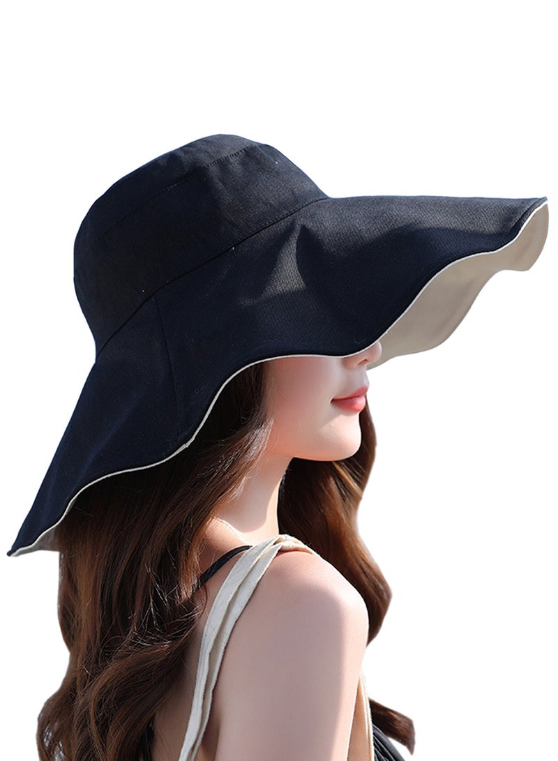 Qiccijoo Womens Sun Hat UV Protection Wide Brim Beach Hat UPF 50+ Bucket Hat for Fishing,Hiking, Camping,Straw Hats Floppy Hat(Black) - Image 1