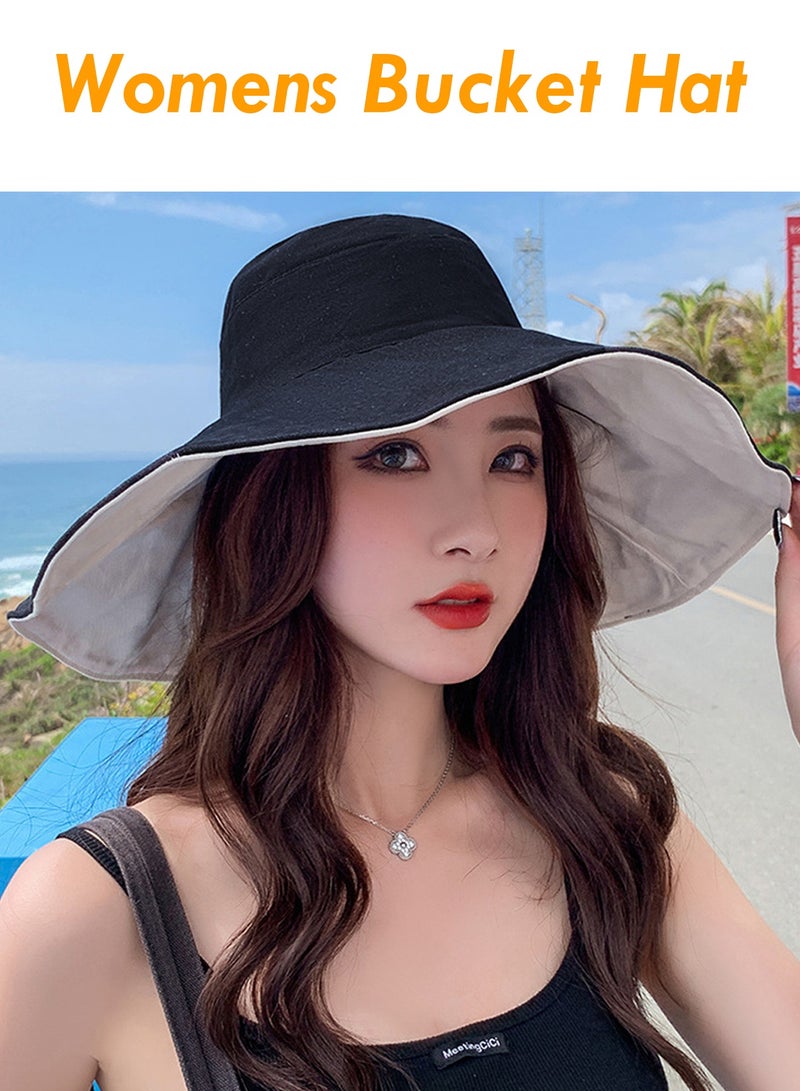 Qiccijoo Womens Sun Hat UV Protection Wide Brim Beach Hat UPF 50+ Bucket Hat for Fishing,Hiking, Camping,Straw Hats Floppy Hat(Black) - Image 4