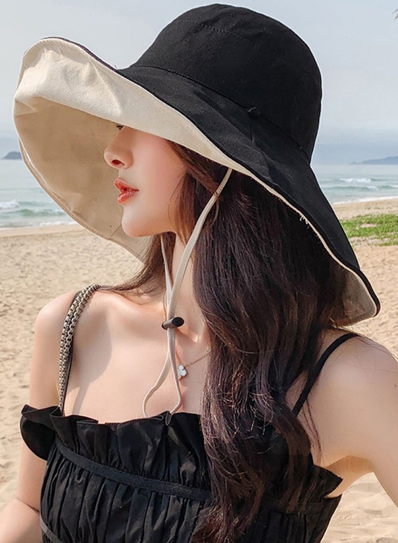 Qiccijoo Womens Sun Hat UV Protection Wide Brim Beach Hat UPF 50+ Bucket Hat for Fishing,Hiking, Camping,Straw Hats Floppy Hat(Black) - Image 5