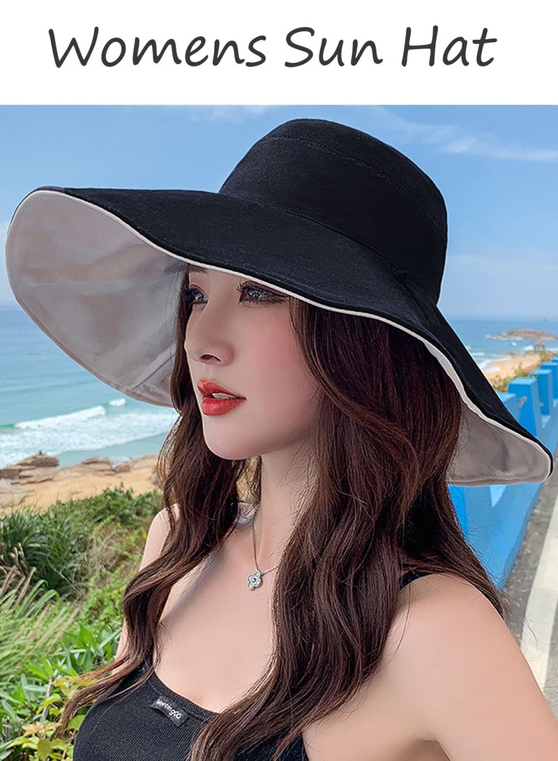 Qiccijoo Womens Sun Hat UV Protection Wide Brim Beach Hat UPF 50+ Bucket Hat for Fishing,Hiking, Camping,Straw Hats Floppy Hat(Black) - Image 3
