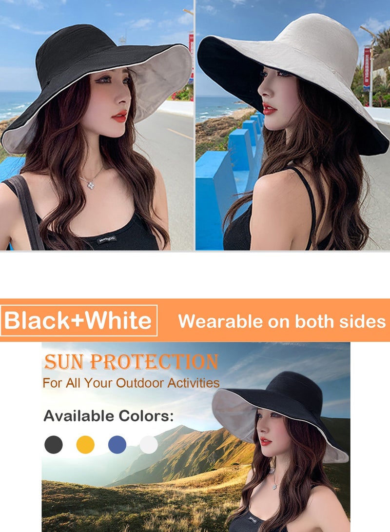 Qiccijoo Womens Sun Hat UV Protection Wide Brim Beach Hat UPF 50+ Bucket Hat for Fishing,Hiking, Camping,Straw Hats Floppy Hat(Black) - Image 2