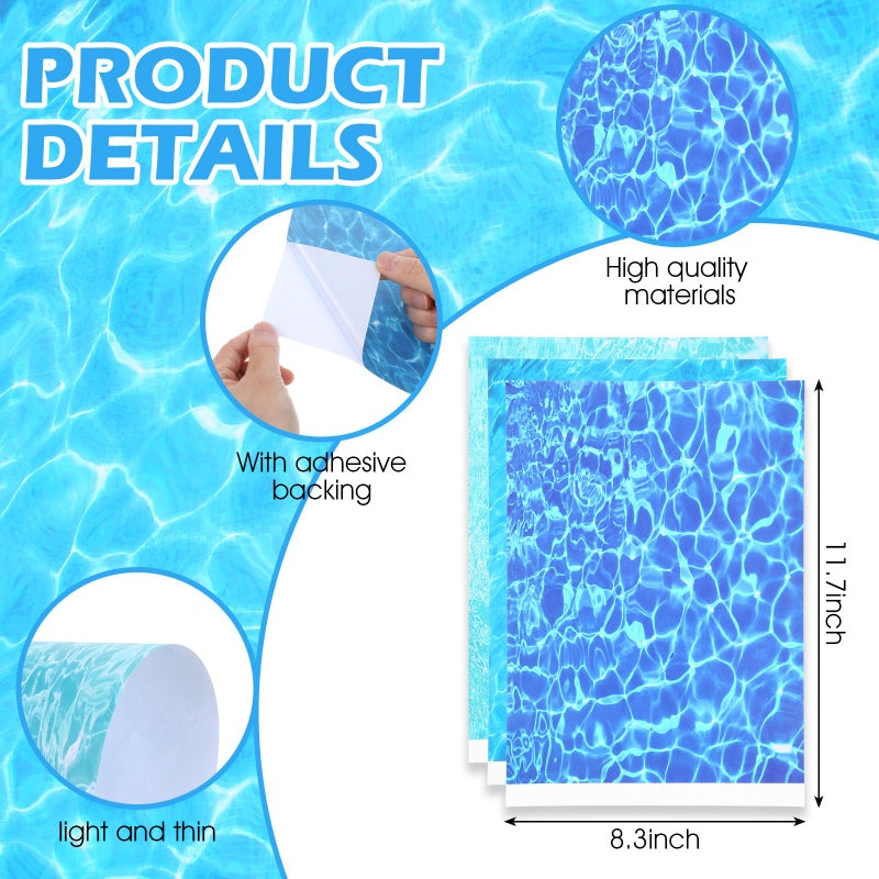 Telooco Ripple Water Sticker 6 Sheets Ocean Diorama Supplies Paper Self Adhesive Pearlescent Ripple Stream for Lake River Miniature Home Decor - Image 3