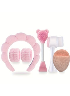 MOSH Silicone Facial Care Set (6 Pieces) - Hypoallergenic Deep Cleansing Brush Set Includes Spa Mask Brush, Soft Velvet Headband, Gentle Exfoliating Brushes, Portable Skin Care Tools for Women. Perfect as a gift, made of acrylic, fragrance free  - Image 1