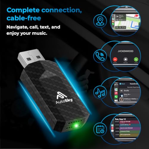 AutoSky Wireless CarPlay Adapter 2025 Pro Slim Edition - Smallest and Fastest Wireless CarPlay Adapter - AutoSky - Factory Wired CarPlay Cars – USB-A and USB-C Cables – Wired CarPlay Required - Image 3