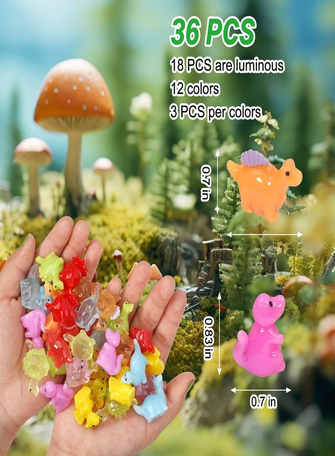 Lugailly Mini Resin Dinosaur Figures to Hide, 36 PCS Tiny Plastic Dinosaurs Small Little Resin Animal Figurines Miniature Festival Rave Trinkets Bulk Glow in the Dark for Micro Fairy Garden Aquarium Decor - Image 3
