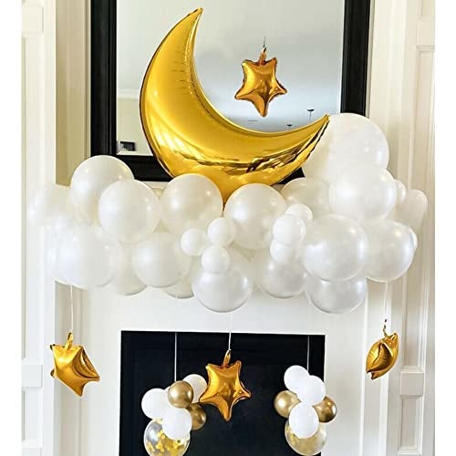 TOYXE Beautiful Moon Star Foil with Chrome and Confetti Latex Balloons Set of 32 Pcs - Image 4