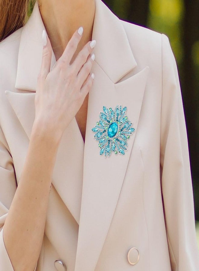 YOQUCOL Vintage Sunflower Shape Ice Blue Crystal Large Brooch Pin Big Rhinestone Scarf Decoration Corsage Cloth Pin for Women - Image 3