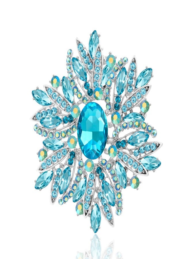 YOQUCOL Vintage Sunflower Shape Ice Blue Crystal Large Brooch Pin Big Rhinestone Scarf Decoration Corsage Cloth Pin for Women - Image 1