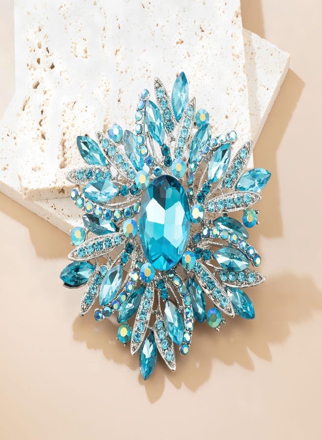 YOQUCOL Vintage Sunflower Shape Ice Blue Crystal Large Brooch Pin Big Rhinestone Scarf Decoration Corsage Cloth Pin for Women - Image 5