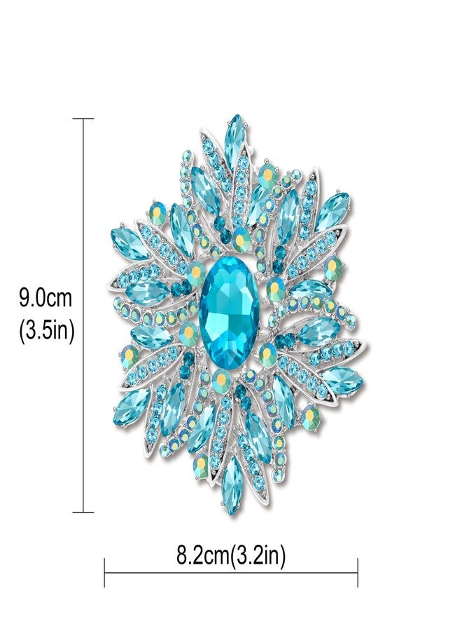 YOQUCOL Vintage Sunflower Shape Ice Blue Crystal Large Brooch Pin Big Rhinestone Scarf Decoration Corsage Cloth Pin for Women - Image 2