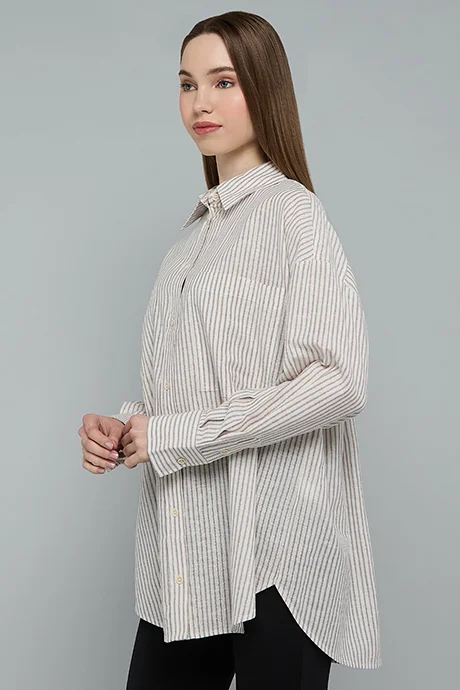 أر أند بي Striped Shirt with Classic Collar and Long Sleeves