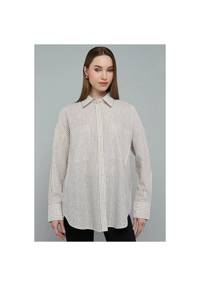 أر أند بي Striped Shirt with Classic Collar and Long Sleeves
