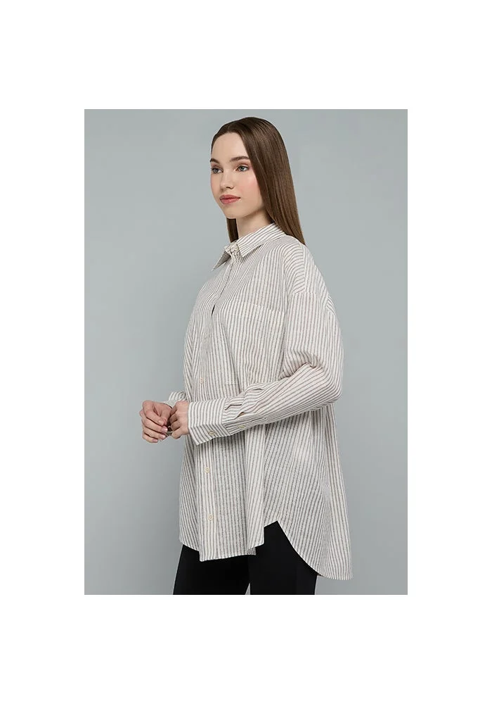 أر أند بي Striped Shirt with Classic Collar and Long Sleeves