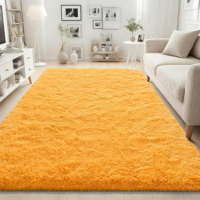 ISEAU Fluffy Rug Carpets Soft Shaggy Area Rugs Indoor Floor Mats for Kids Room Fuzzy Carpet Comfy Cute Nursery Mat Bedside Rug for Boys Girls Bedroom Living Room Home Decor, 6ft x 9ft,Orange - Image 2