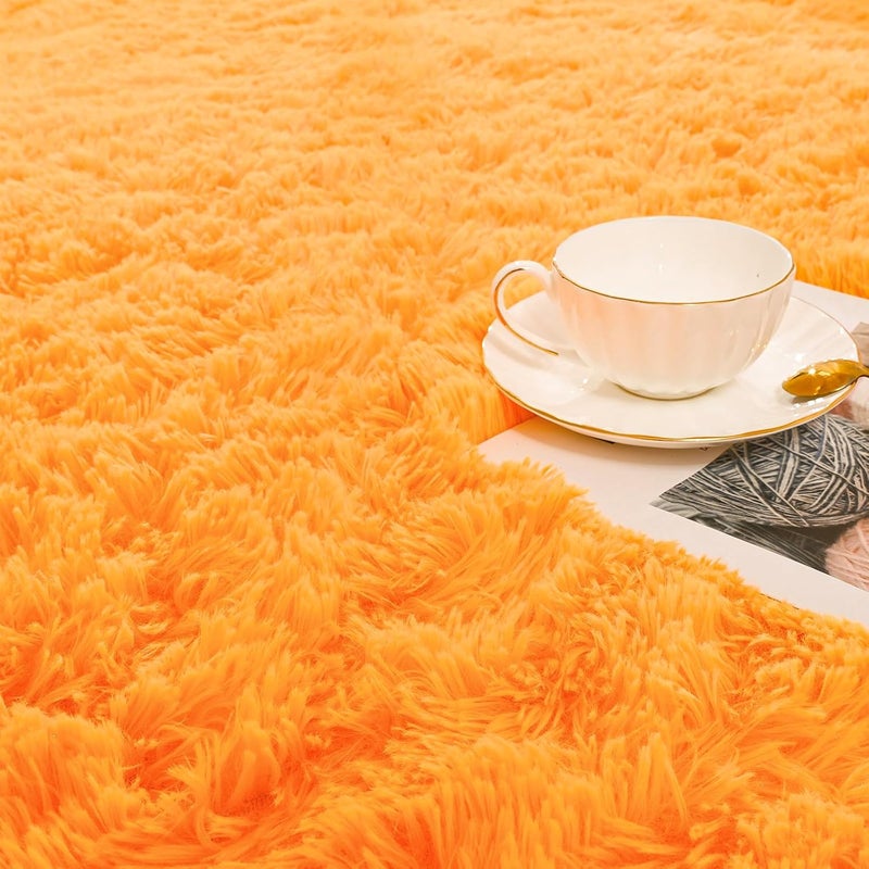 ISEAU Fluffy Rug Carpets Soft Shaggy Area Rugs Indoor Floor Mats for Kids Room Fuzzy Carpet Comfy Cute Nursery Mat Bedside Rug for Boys Girls Bedroom Living Room Home Decor, 6ft x 9ft,Orange - Image 4
