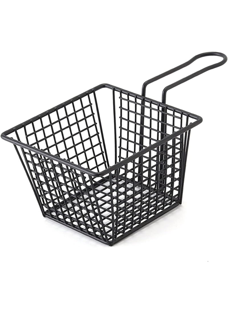 KRESHU Kreshu Creative Cutlery American Black Mini Fries Basket Mini Square French Fry Holder Food Baskets For Serving With Handle Frying Strainer For Restaurant Home Heavy Quality Fry Basket Black  - Image 1