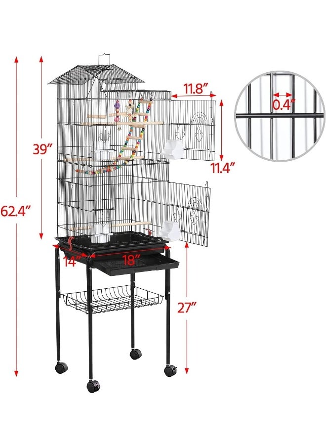 Egardenkart Roof Top Large Bird Cage With Rolling Stand For Cockatiel Sun Conure Parakeet  - Image 2