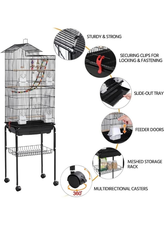 Egardenkart Roof Top Large Bird Cage With Rolling Stand For Cockatiel Sun Conure Parakeet  - Image 4