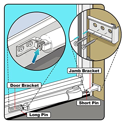 Dreyoo Storm Door Closer Kit Compatible with Andersen/Emco/Larson/40201/Pella, Screen Door Closer Replacement Parts with Brackets, Mounting Screws and Pins(White) - Image 3