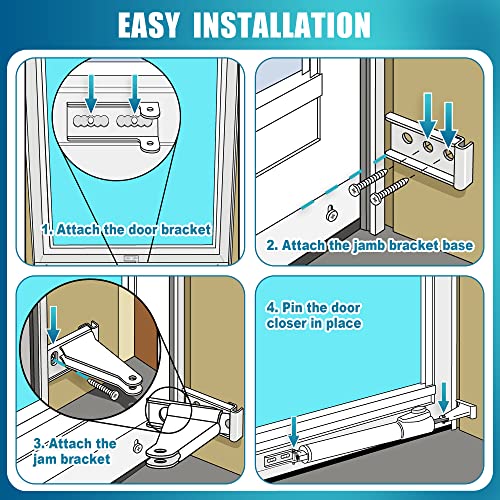 Dreyoo Storm Door Closer Kit Compatible with Andersen/Emco/Larson/40201/Pella, Screen Door Closer Replacement Parts with Brackets, Mounting Screws and Pins(White) - Image 4