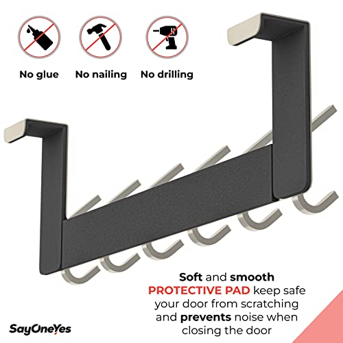 SAYONEYES Brushed Nickel Over The Door Hooks – Heavy Duty Stainless Steel Door Hanger with 6 Double Hooks for Hanging Towels, Coats, Robes, Hats, Bags – No Drill Over Door Towel Rack for Bathroom & Bedroom - Image 4