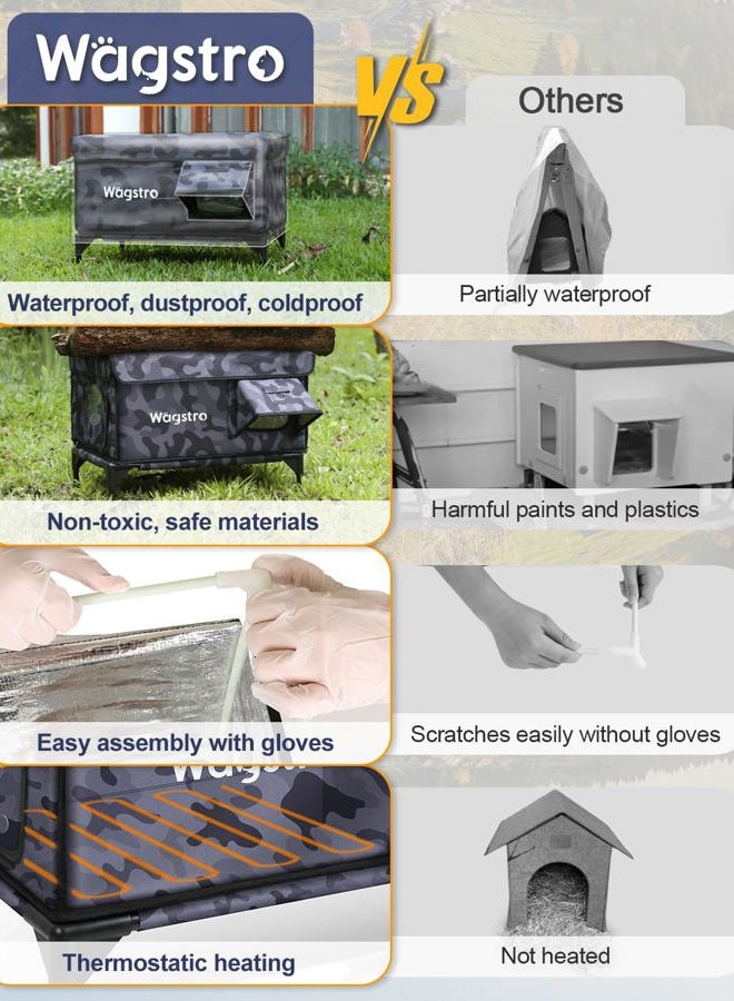 Wagstro Heated Cat House for Outside, Insulated Weatherproof Heated Outdoor Cat House with Waterproof Eaves & Escape Door, Elevated Outdoor Cat Shelter with Heater for Feral Stray Barn Cat - Image 5