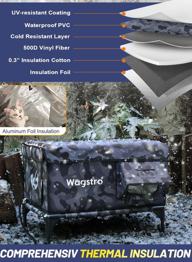 Wagstro Heated Cat House for Outside, Insulated Weatherproof Heated Outdoor Cat House with Waterproof Eaves & Escape Door, Elevated Outdoor Cat Shelter with Heater for Feral Stray Barn Cat - Image 4