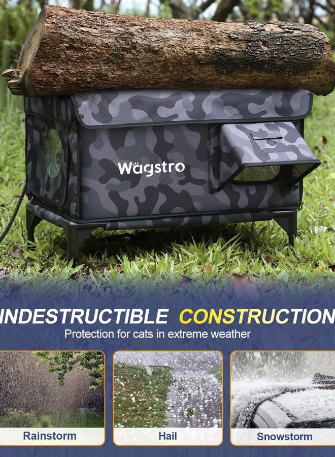 Wagstro Heated Cat House for Outside, Insulated Weatherproof Heated Outdoor Cat House with Waterproof Eaves & Escape Door, Elevated Outdoor Cat Shelter with Heater for Feral Stray Barn Cat - Image 3