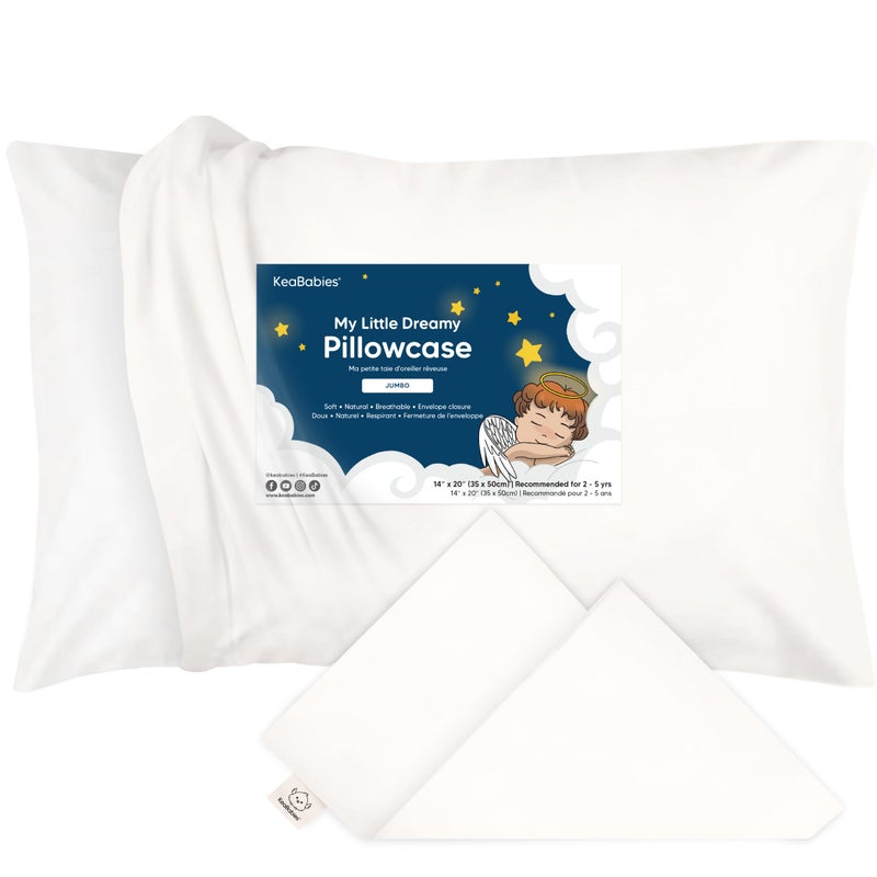 KeaBabies Toddler Pillowcase 14x20 - Organic Cotton Jumbo Toddler Pillowcase for Kids,Boys,Girls,Soft & Durable Cotton Cover for Miniature Sleepy Pillows,Cute Colors,Pillow Sold Separately(Soft White) - Image 1