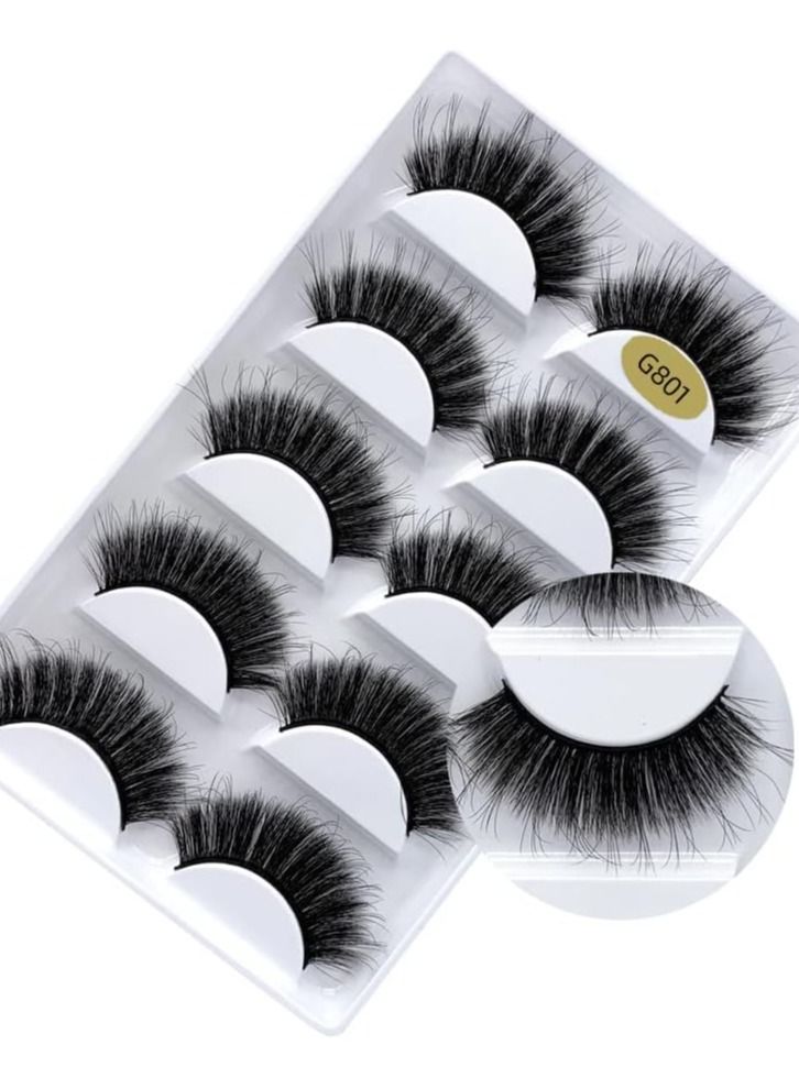 ORiTi False Eyelashes, 5 Pairs 3D Natural Fluffy Lashes, Hand-made Dramatic Thick Crossed Cluster Eye Lashes,Reusable Soft Long Lashes Pack for Makeup (G801) - Image 1