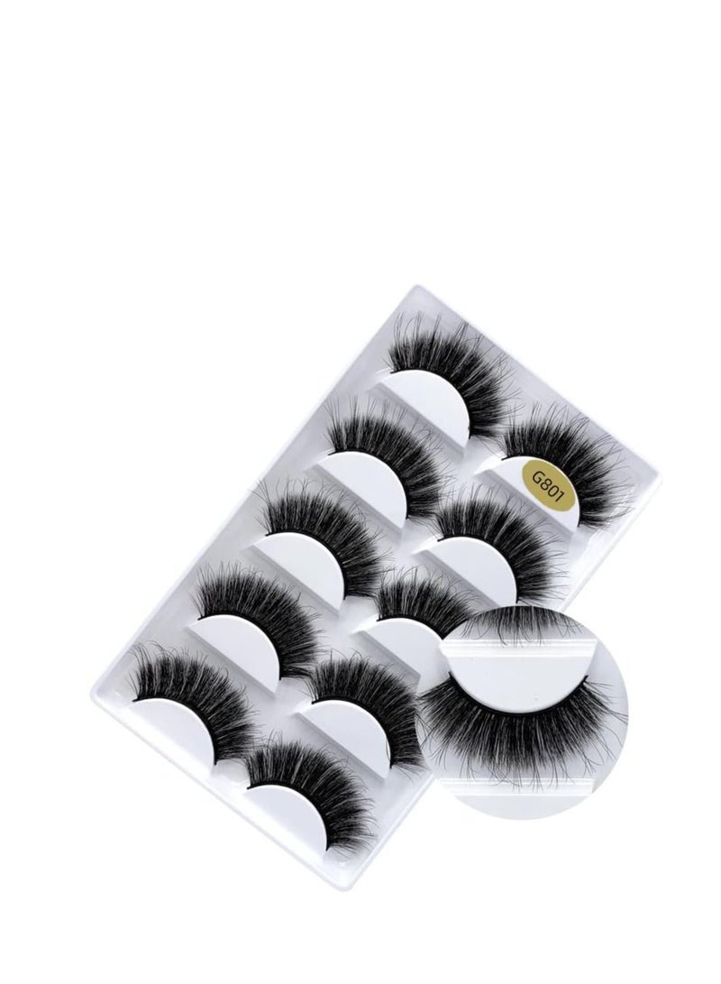 ORiTi False Eyelashes, 5 Pairs 3D Natural Fluffy Lashes, Hand-made Dramatic Thick Crossed Cluster Eye Lashes,Reusable Soft Long Lashes Pack for Makeup (G801) - Image 2