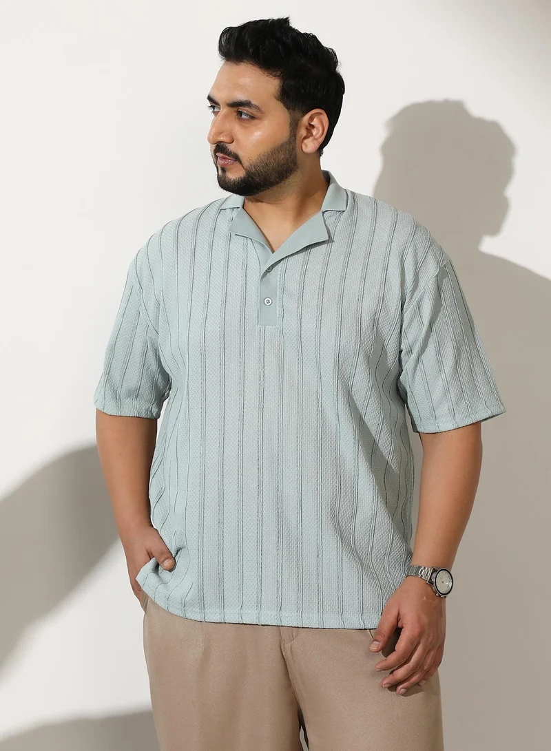 Instafab Plus Men's Mint Green Wicker-Tactile Polo T-Shirt