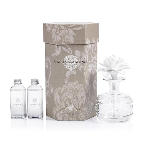Zodax Grand Casablanca Porcelain Oil Diffuser - Home Fragrance Oil Diffuser Ideal for Living Room, Bathroom, Office - Flower Design - Gift Box Packaging Included - Casablanca Lily - 6.76 Oz. - Image 1