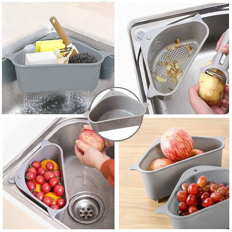 PAVITYAKSH 2 Pack Sink Basket, Corner Kitchen Sink Strainer Basket, Kitchen Triangular Sink Filter Multifunctional Drain Shelf for Food Catcher (Gray) - Image 3