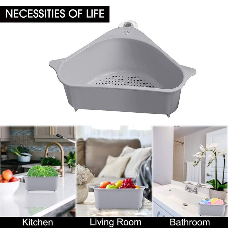 PAVITYAKSH 2 Pack Sink Basket, Corner Kitchen Sink Strainer Basket, Kitchen Triangular Sink Filter Multifunctional Drain Shelf for Food Catcher (Gray) - Image 5