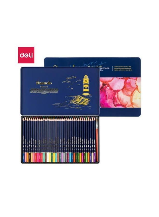 Deli Watercolor Colored Pencils – 36 Colors + Brush
