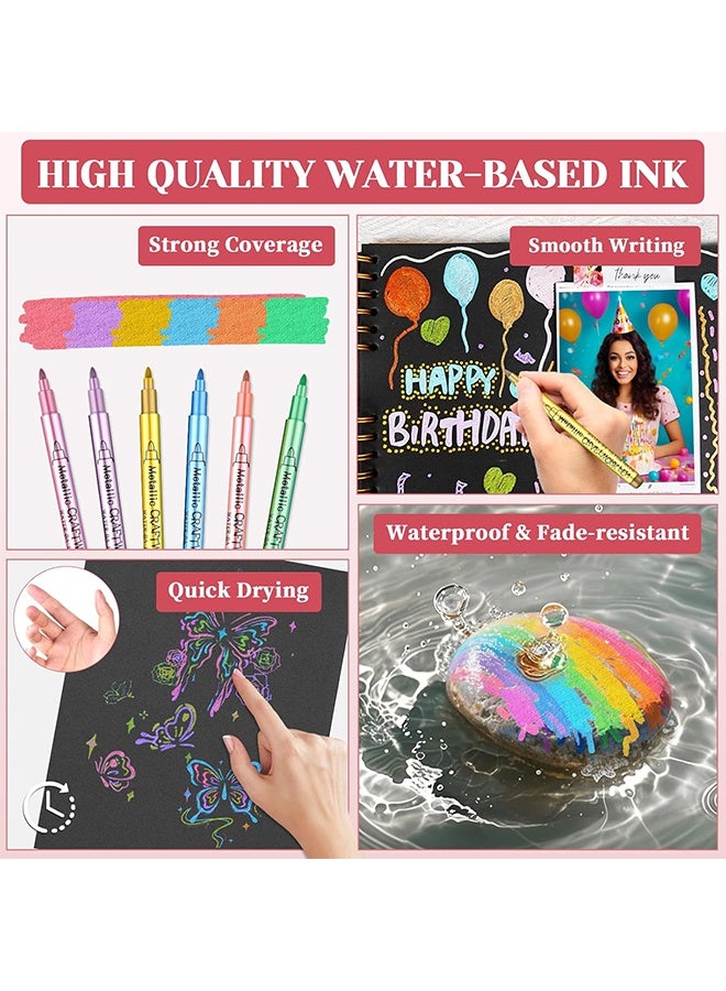 Metallic Acrylic Paint Markers Set 12 Colours Metallic Pens for Colouring Books, Scrapbook Accessories, Gift Card Making, Journaling Supplies, Arts and Crafts Supplies Metallic marker Pens - Image 4