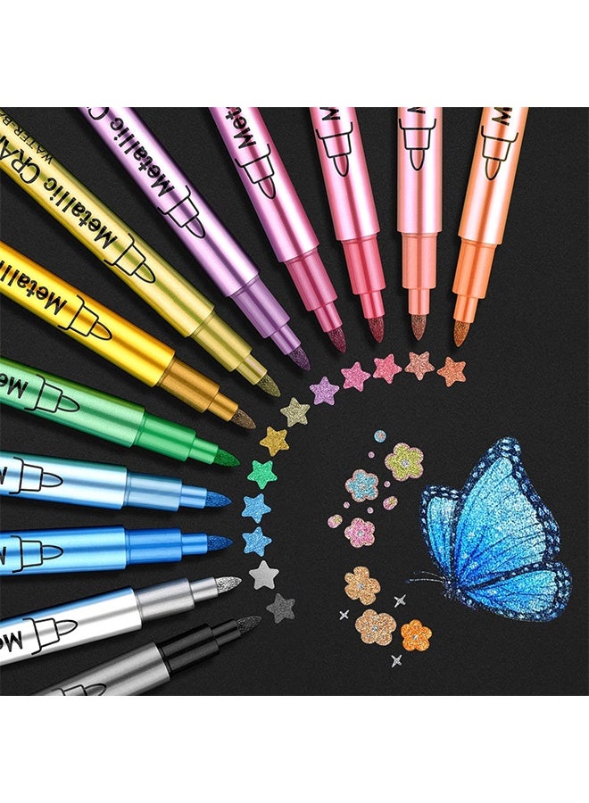 Metallic Acrylic Paint Markers Set 12 Colours Metallic Pens for Colouring Books, Scrapbook Accessories, Gift Card Making, Journaling Supplies, Arts and Crafts Supplies Metallic marker Pens - Image 2